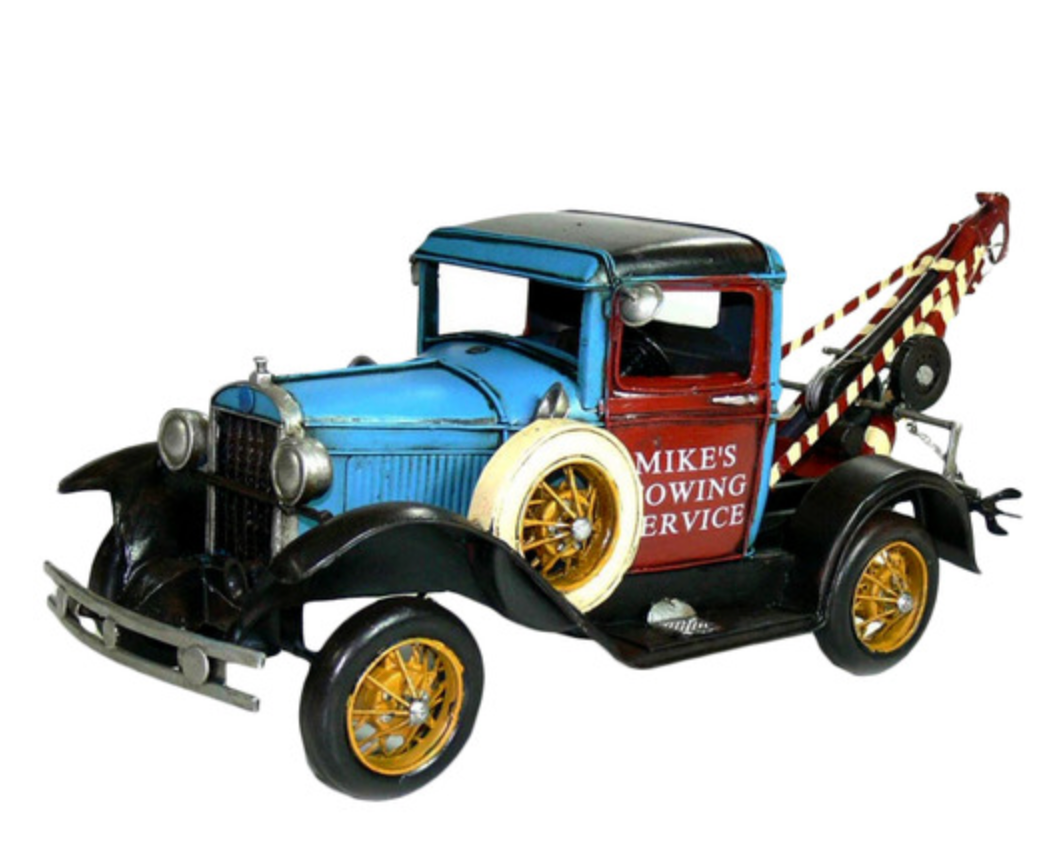 BLUE & RED OLD FORD TOW TRUCK 41CM METAL
