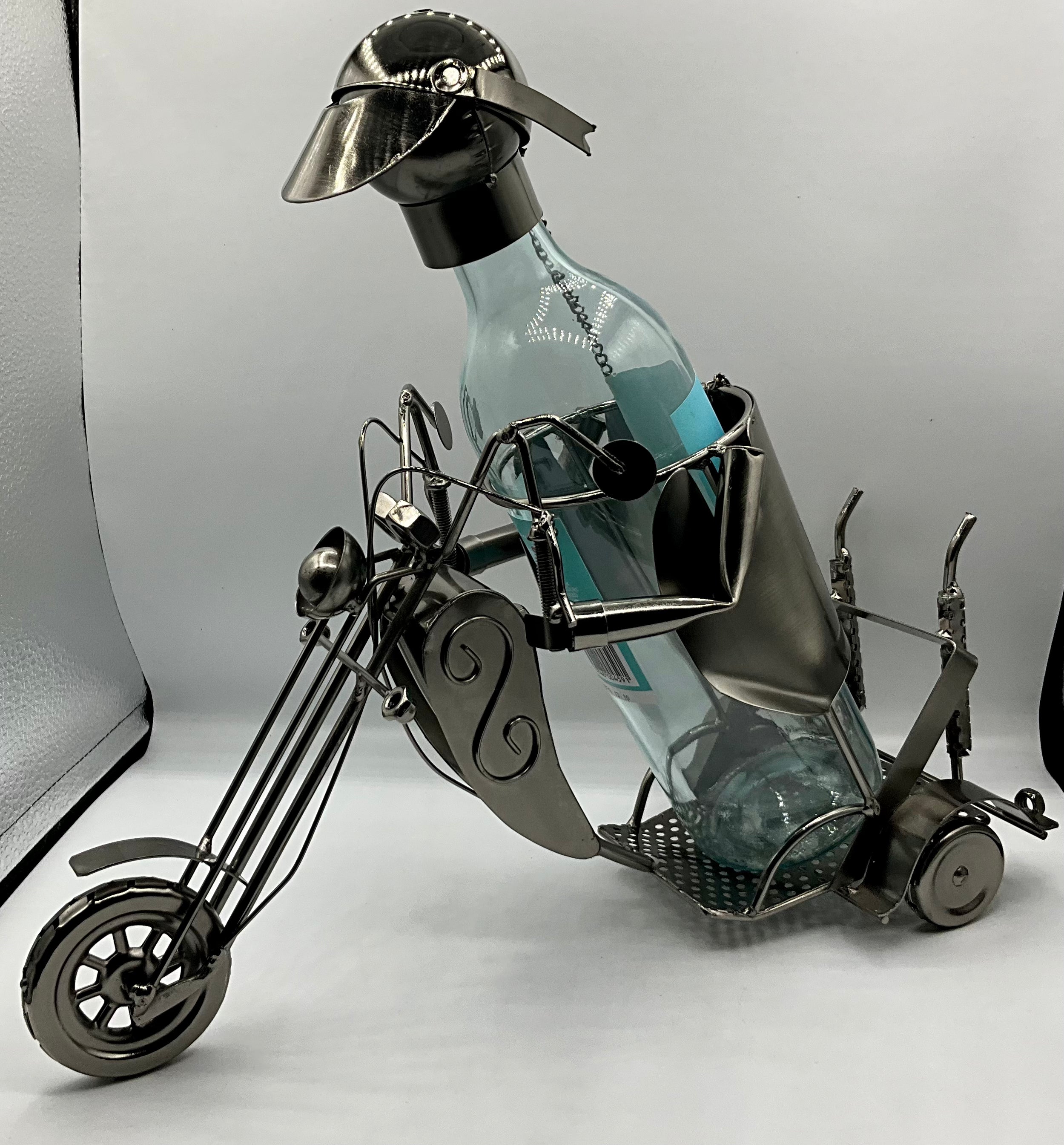 MAN ON MOTORCYCLE -SINGLE WINE BOTTLE HOLDER